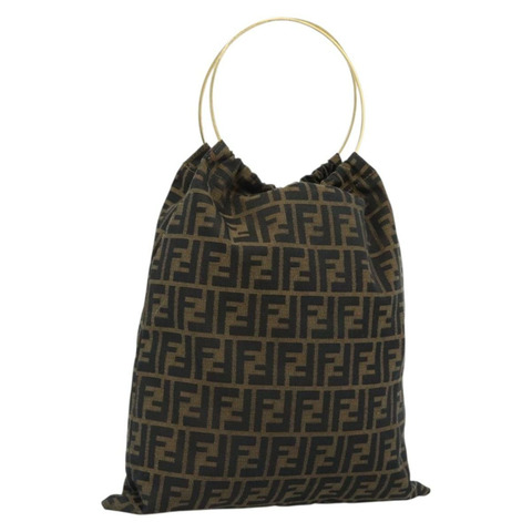 FENDI Zucca帆布手提包 黑色棕色 正品 184207A