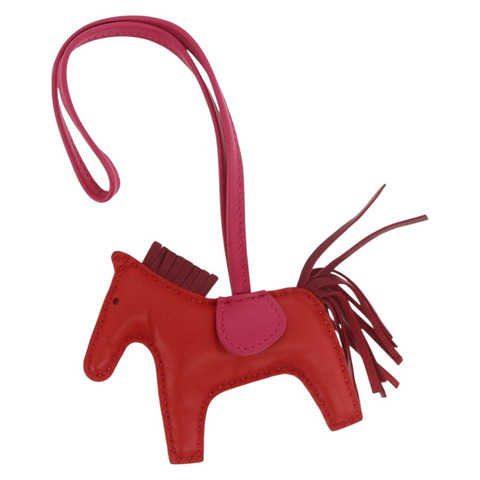 愛馬仕 Rodeo PM 吊飾，紅色皮革，正品 184240M