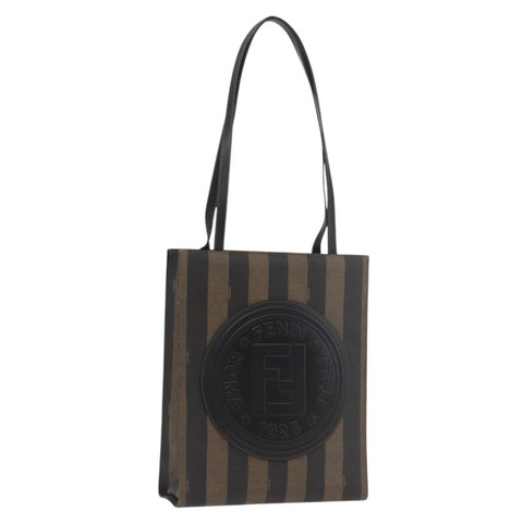FENDI 胡桃色帆布手提包 PVC 棕色黑色 正品 184531A