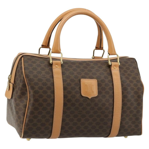 CELINE Macadam帆布手提包 PVC皮革 棕色 金色 正品 183369A