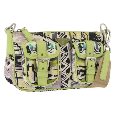 PRADA 單肩包 尼龍 綠色 銀色 正品 184559V