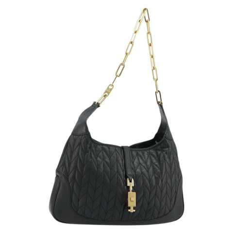 GUCCI Jackie 單肩包，黑色金色皮革，001 4015，正品編號 184729V