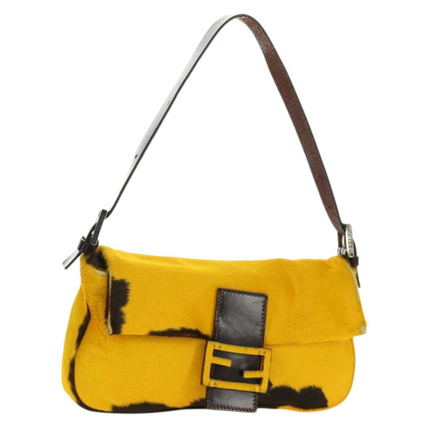 FENDI Mamma Baguette 肩背包 Harako 皮革 黃色 銀色 正品 184727SAV