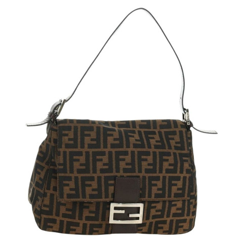 FENDI Zucca帆布Mamma Baguette單肩包 黑色棕色 正品 BA13419SAV