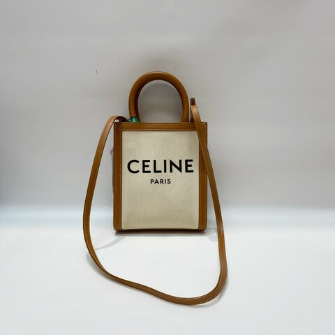 CELINE赛琳米白拼焦糖色mini琴谱tote托特包20*17*6