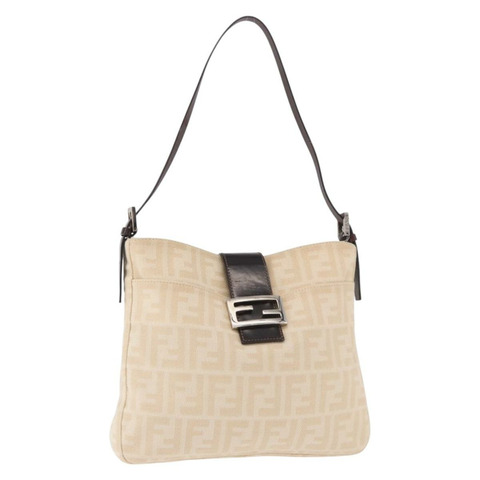 FENDI Zucca帆布Mamma Baguette肩背包 米色 銀色 正品 184984SAV