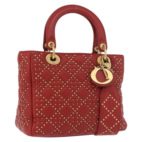 Christian Dior Lady Dior Canage 手提包，皮革材質，兩用款，紅色/金色，正品，貨號 184976M