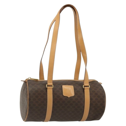 CELINE Macadam帆布手提包 PVC皮革 棕色金色 正品 am11863V