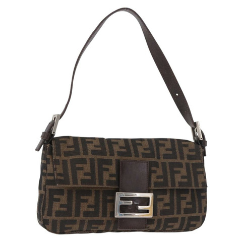 FENDI Zucca帆布Mamma Baguette單肩包 黑色棕色 正品 184826M