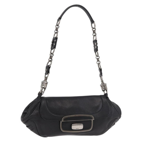 PRADA 鏈條單肩包 皮革 黑色 銀色 正品 185024SAM
