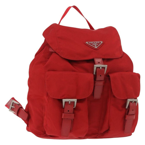 PRADA 雙肩包 尼龍 紅色 銀色 正品 185141V