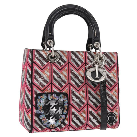 Christian Dior Canage Lady Dior 亮片肩背包 粉紅色/銀色 正品 184845SM