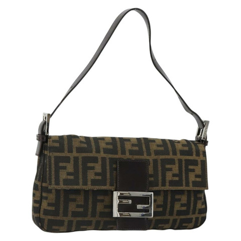 FENDI Zucca帆布Mamma Baguette單肩包 黑色棕色 正品 184908SAM