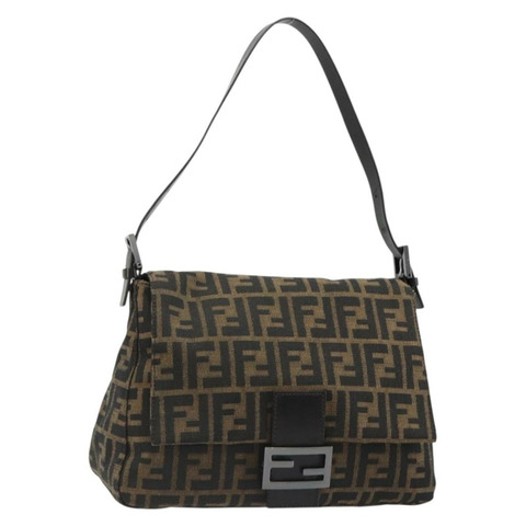 FENDI Zucca帆布Mamma Baguette單肩包 黑色棕色 正品 184903SAM