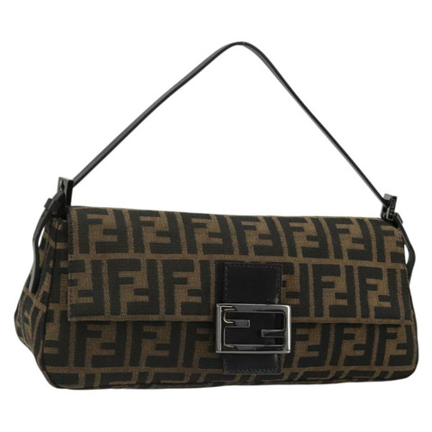 FENDI Zucca帆布Mamma Baguette單肩包 黑色棕色 正品 184907SAM