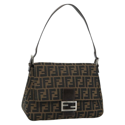 FENDI Zucca帆布Mamma Baguette單肩包 黑色棕色 正品 185374V