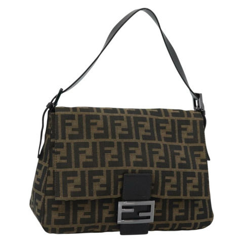FENDI Zucca帆布Mamma Baguette單肩包 黑色棕色 正品 185432V