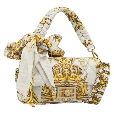 FENDI Zucca帆布Mamma Baguette包，尼龍材質，兩用，米色/金色，正品，貨號185628SAM