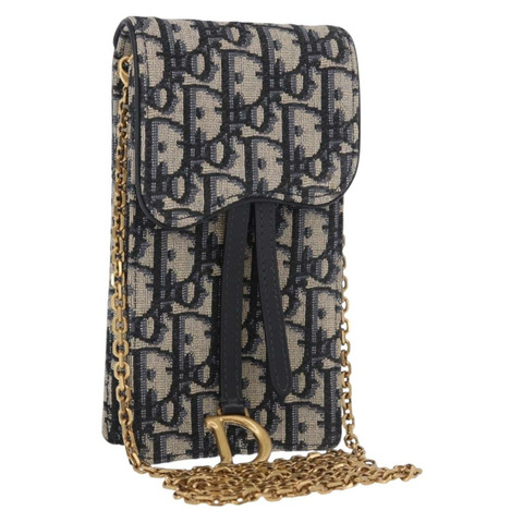 Christian Dior Trotter帆布馬鞍鏈手機支架 海軍藍/金色 正品 185492M