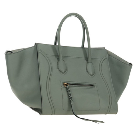 CELINE Luggage 小方形 Phantom 手提包，皮革材質，灰色金色，正品 am11897M