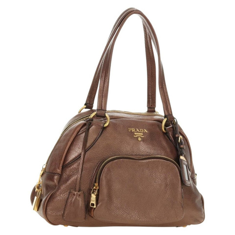 PRADA Ready Lock 肩背手提包，棕色金色皮革，BL0557，正品 am11881SAV