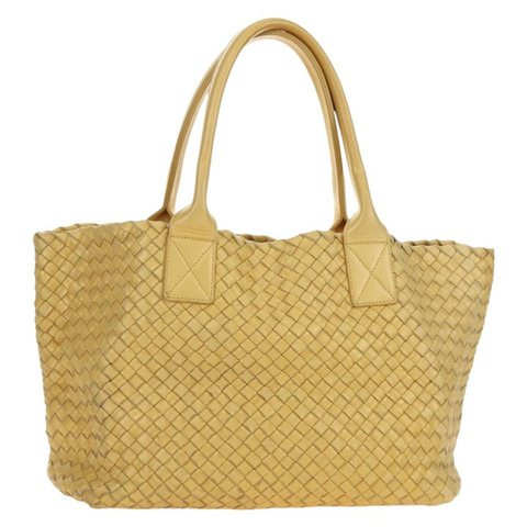 BOTTEGA VENETA INTRECCIATO Cabas PM 手提包 皮革 金色 141498 Auth am11898V