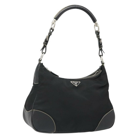 PRADA 單肩包 尼龍皮革 黑色 銀色 正品 179529A