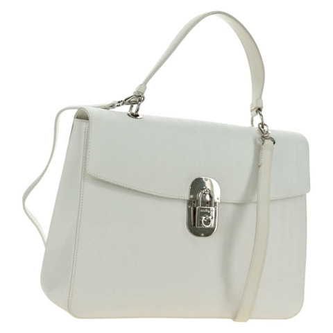 Salvatore Ferragamo Gancini 手提包 PVC 皮革 兩用 白色銀色 正品 179530V