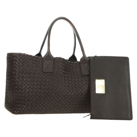 BOTTEGA VENETA INTRECCIATO Cabas MM 手提包 皮革 棕色 正品 185332SM