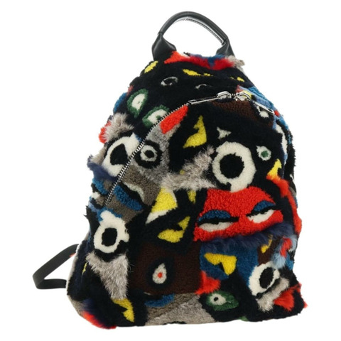 FENDI Bore 背包，毛絨多色銀色，正品編號 185333M