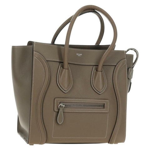 CELINE Luggage Micro Shopper 手提包 皮革 灰色 銀色 正品 185329M