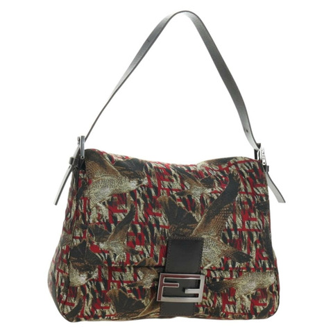 FENDI Zucca帆布Mamma Baguette單肩包 紅色銀色 正品 185692V