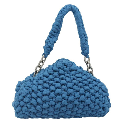 BOTTEGA VENETA 手提包 棉質針織布料 藍色 銀色 正品 185557A