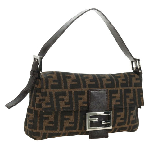 FENDI Zucca帆布Mamma Baguette單肩包 黑色棕色 正品 185313M