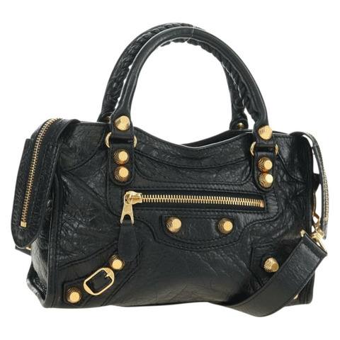 BALENCIAGA 迷你都會手袋 皮革 兩用 黑色 金色 309544 正品 185336SAM