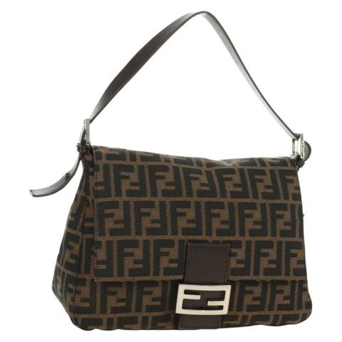 FENDI Zucca帆布Mamma Baguette單肩包 黑色棕色 正品 185309M