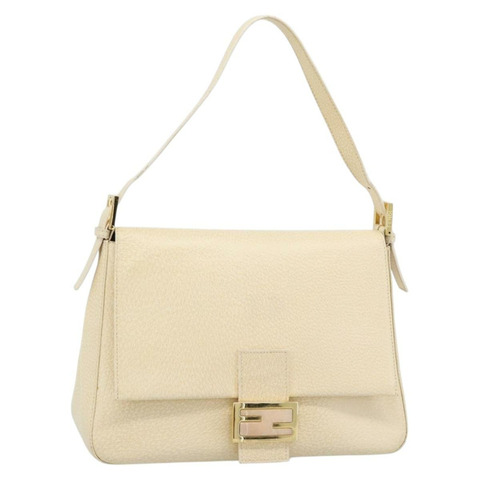 FENDI Mamma Baguette 單肩包，象牙/金色皮革，正品編號 186036SAM