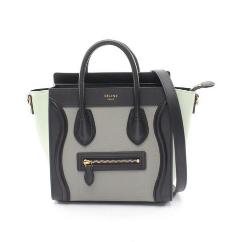 CELINE Luggage Nano Shopper 2WAY 手提包 168243 皮革 灰色 黑色 綠色 二手