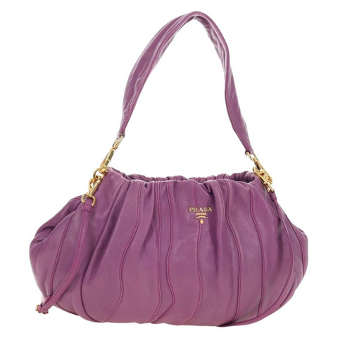 PRADA 紫色金色雙肩包，真皮材質，正品編號 185613M