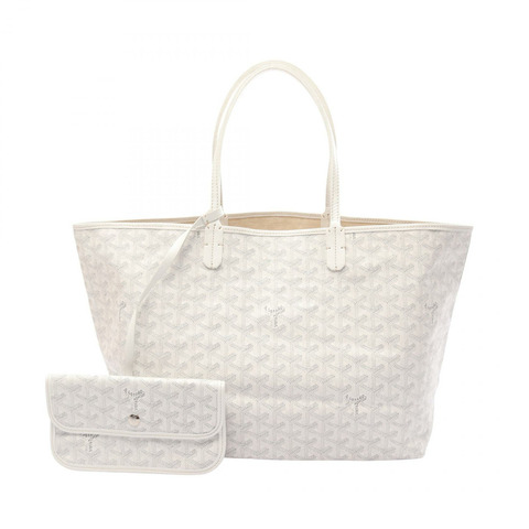 GOYARD Saint Louis PM 手提包 PVC塗層帆布皮革 白色 灰色 二手 女士