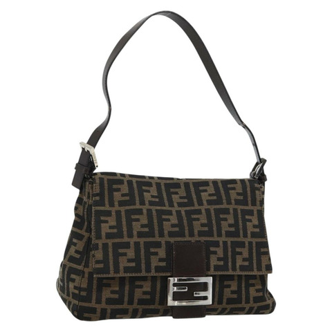 FENDI Zucca帆布Mamma Baguette單肩包 黑色棕色 正品 185971SAM