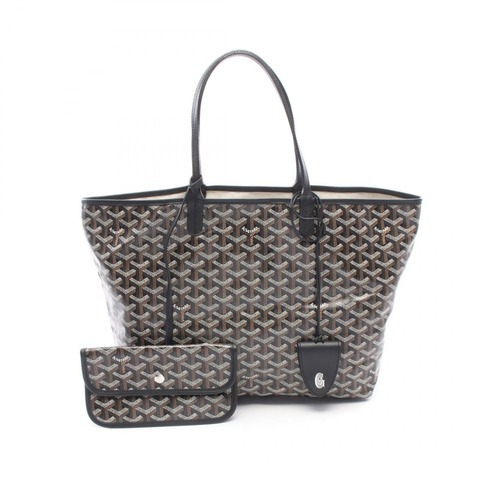 GOYARD Saint Louis PM 手提包 PVC塗層帆布皮革 黑色 白色 棕色 二手