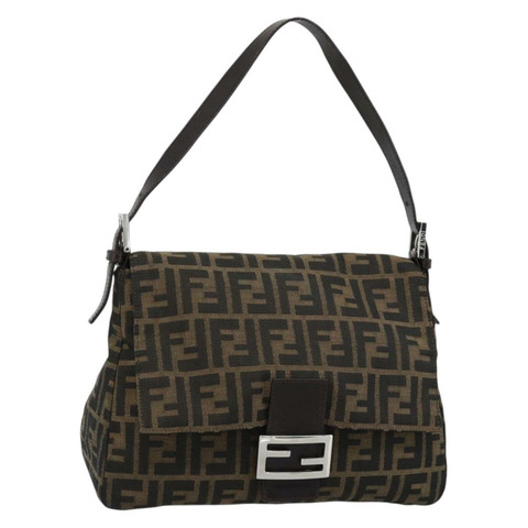 FENDI Zucca帆布Mamma Baguette單肩包 黑色棕色 正品 186037SAM