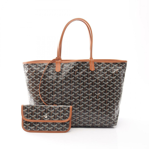 GOYARD Saint Louis PM 手提包 PVC塗層帆布皮革 黑色棕色 二手 女士