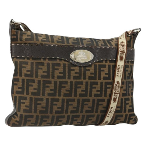FENDI Zucca帆布單肩包 黑色棕色 正品 185617A