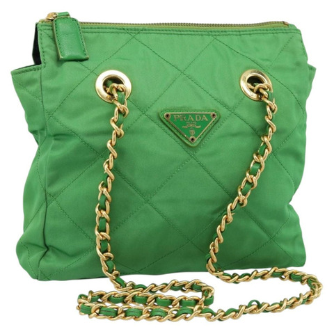 PRADA 尼龍鏈條單肩包 綠色 金色 正品 186013A