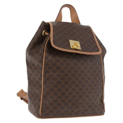 CELINE Macadam帆布雙肩包 PVC皮革 棕色 金色 正品 186101A