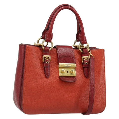 Miu Miu Ready Lock 手袋 皮革 2way 橙紅金配色 Auth am11916A