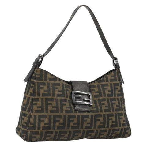 FENDI Zucca帆布Mamma Baguette單肩包 黑色棕色 正品 am11921A
