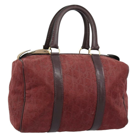 Christian Dior Trotter帆布波士頓包，麂皮紅色金色，正品，貨號186895